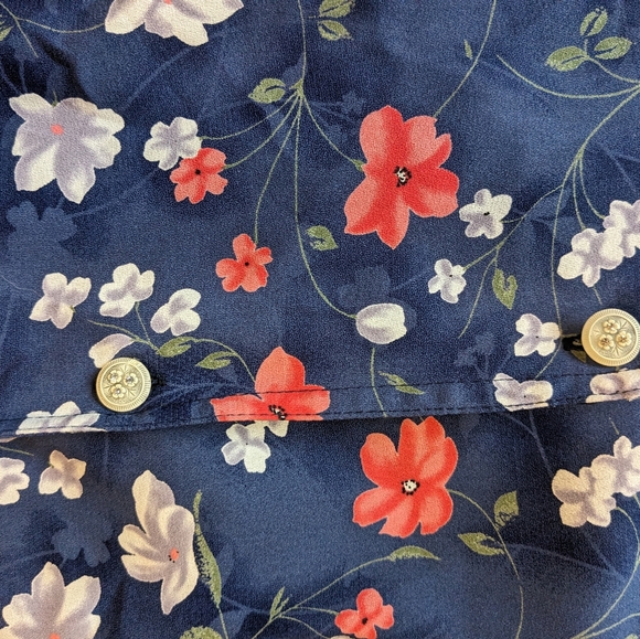 Vintage Navy Floral Button Down Blouse - Picture 3 of 4